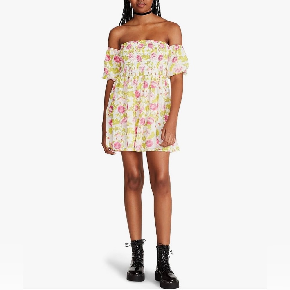 Betsey Johnson Off-Shoulder Pink Floral Mini Dress